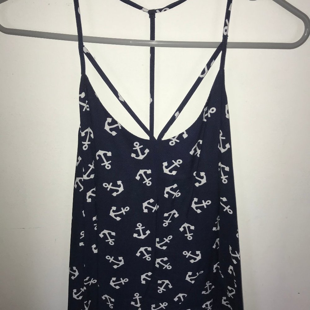 BLUE AND WHITE ANCHOR SPAGHETTI STRAP TANK TOP LG